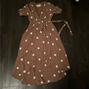 Anthropologie Maeve Brown and White Polka Dot High Low Dress